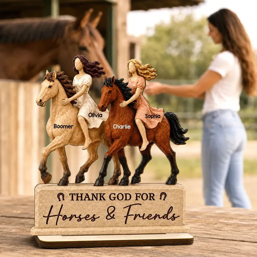 2-Layer Wooden Plaque, Thank God for Horses & Friends, Personalized