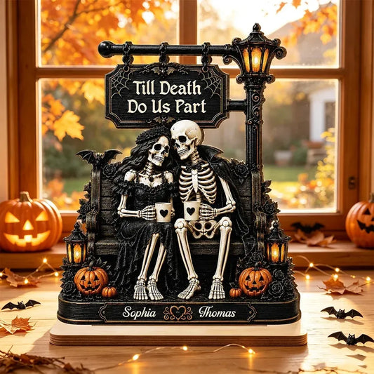 2-Layer Wooden Plaque, Till Death Do Us Part Skeleton Couple