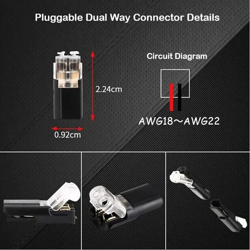 2-Pin Solderless Wire Connector for LED Strips & 18–22 AWG Cables