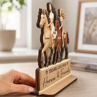 2-Layer Wooden Plaque, Thank God for Horses & Friends, Personalized