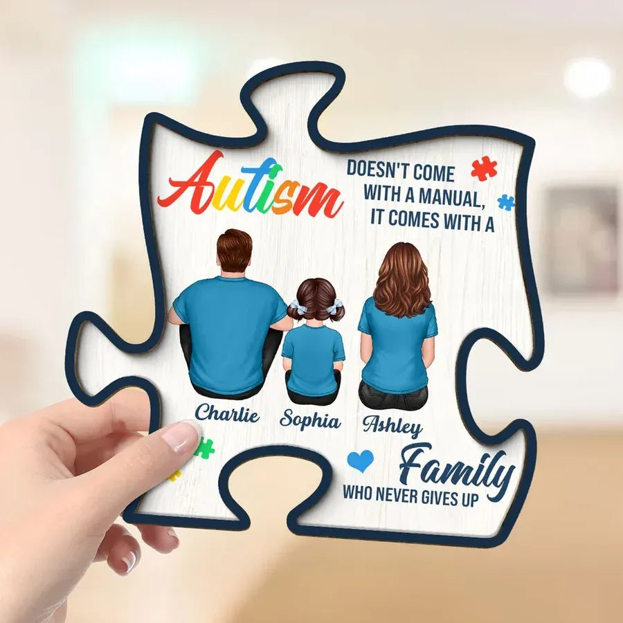 2-Layer Wooden Puzzle Plaque, Autism Family Quote, Custom Parent & Child Design
