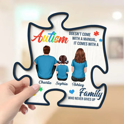 2-Layer Wooden Puzzle Plaque, Autism Family Quote, Custom Parent & Child Design