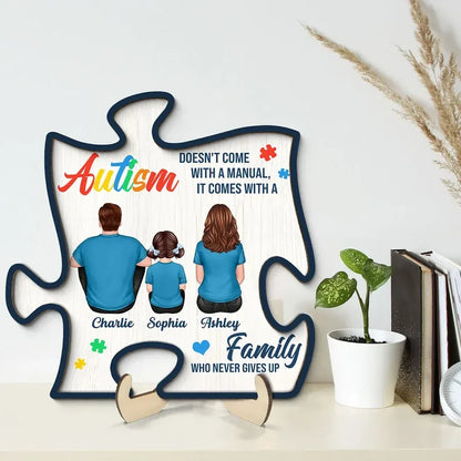 2-Layer Wooden Puzzle Plaque, Autism Family Quote, Custom Parent & Child Design