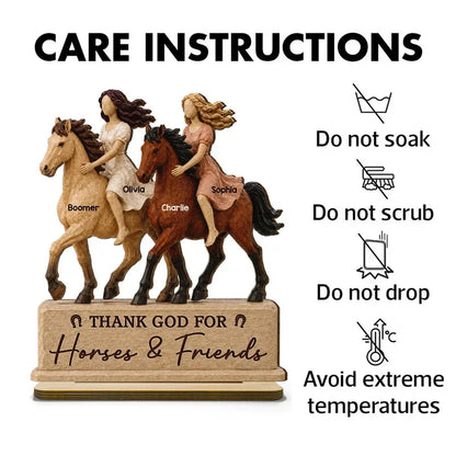 2-Layer Wooden Plaque, Thank God for Horses & Friends, Personalized