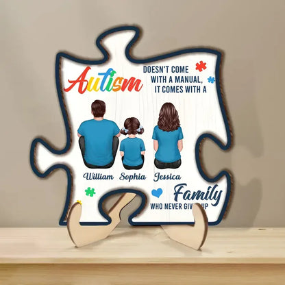 2-Layer Wooden Puzzle Plaque, Autism Family Quote, Custom Parent & Child Design