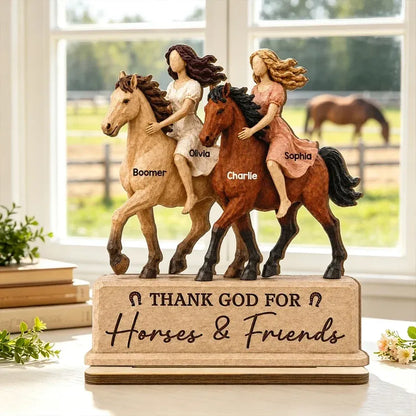 2-Layer Wooden Plaque, Thank God for Horses & Friends, Personalized