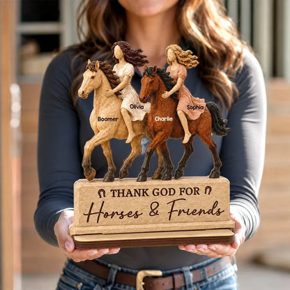 2-Layer Wooden Plaque, Thank God for Horses & Friends, Personalized