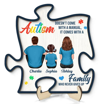 2-Layer Wooden Puzzle Plaque, Autism Family Quote, Custom Parent & Child Design