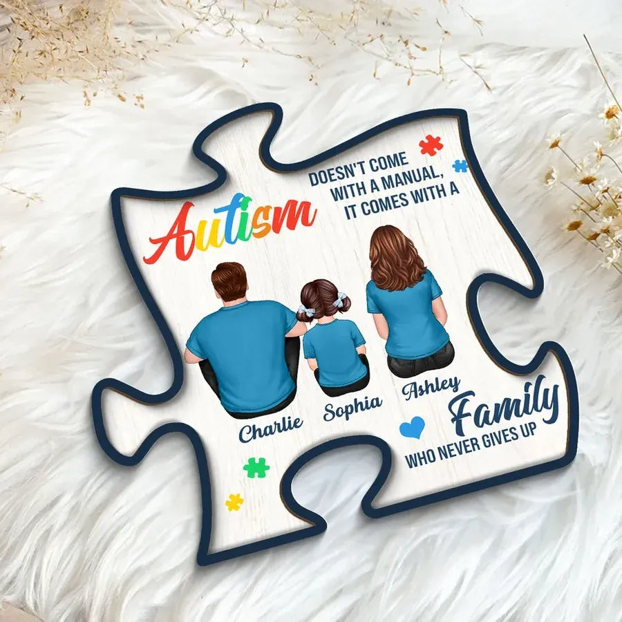 2-Layer Wooden Puzzle Plaque, Autism Family Quote, Custom Parent & Child Design