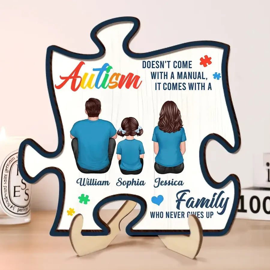 2-Layer Wooden Puzzle Plaque, Autism Family Quote, Custom Parent & Child Design
