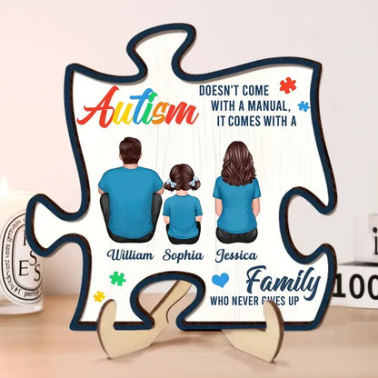 2-Layer Wooden Puzzle Plaque, Autism Family Quote, Custom Parent & Child Design