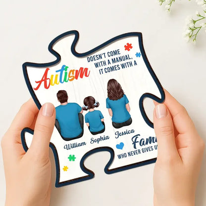 2-Layer Wooden Puzzle Plaque, Autism Family Quote, Custom Parent & Child Design