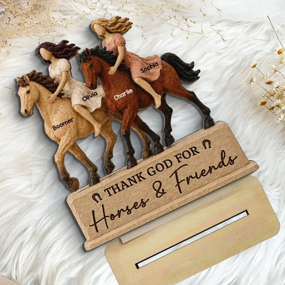 2-Layer Wooden Plaque, Thank God for Horses & Friends, Personalized